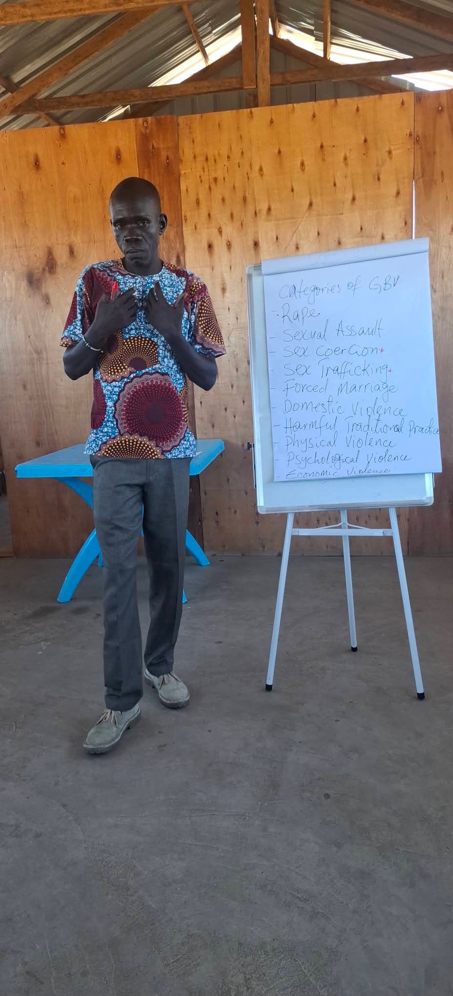 Facilitator leading youth empowerment training in Gorom Refugee Camp